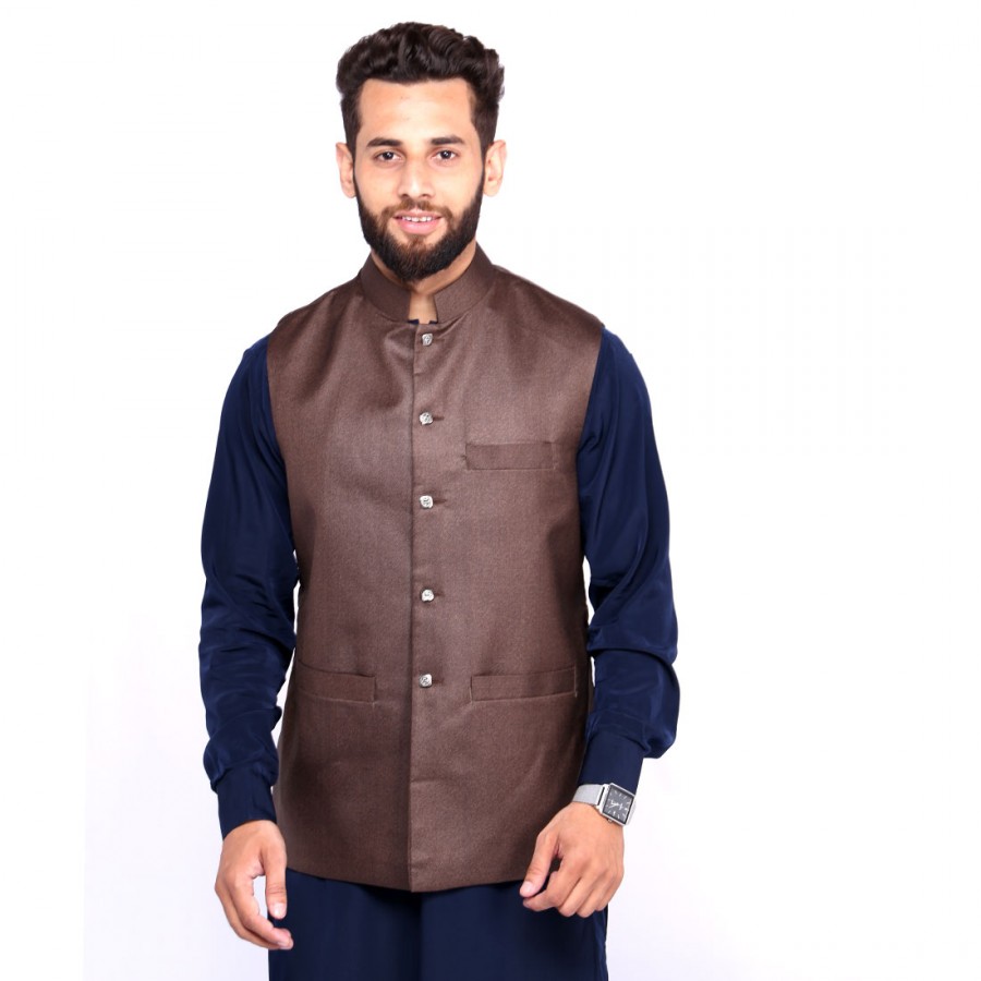 Kamaal Khan Metal Brown Shining Waistcoat For Men - KK-48